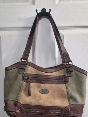 b.o.c. Two-Tone Brown and Olive Shoulder Tote